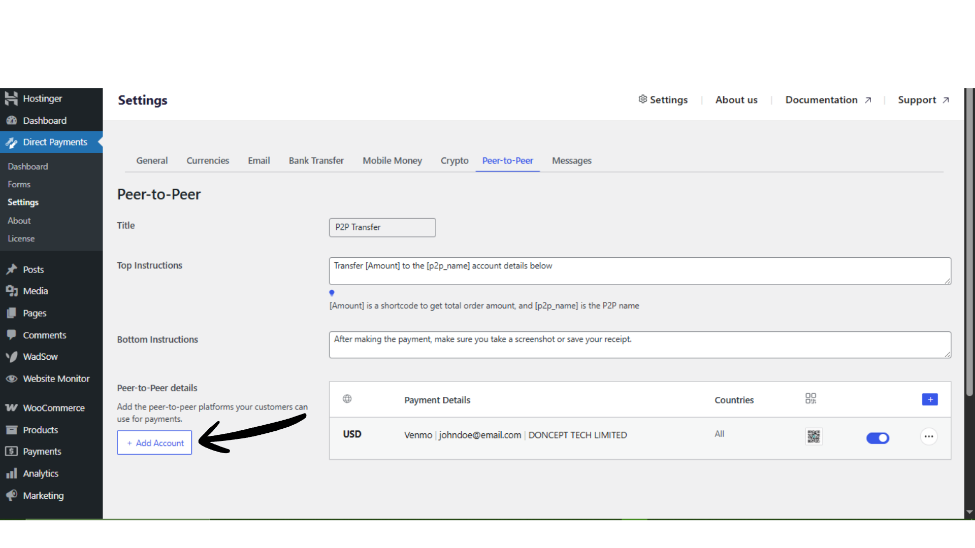 DPWP P2P Add Account