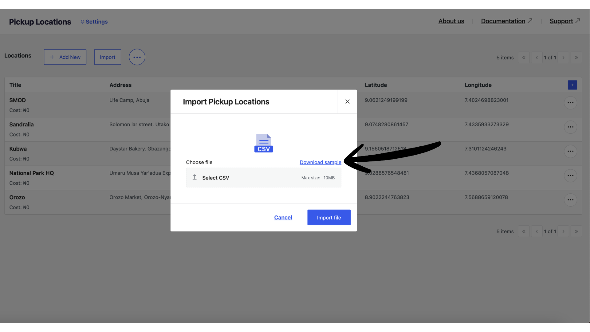 Import sample download