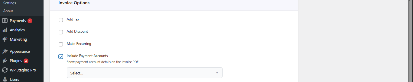 Direct Invoice Include Payment Accounts