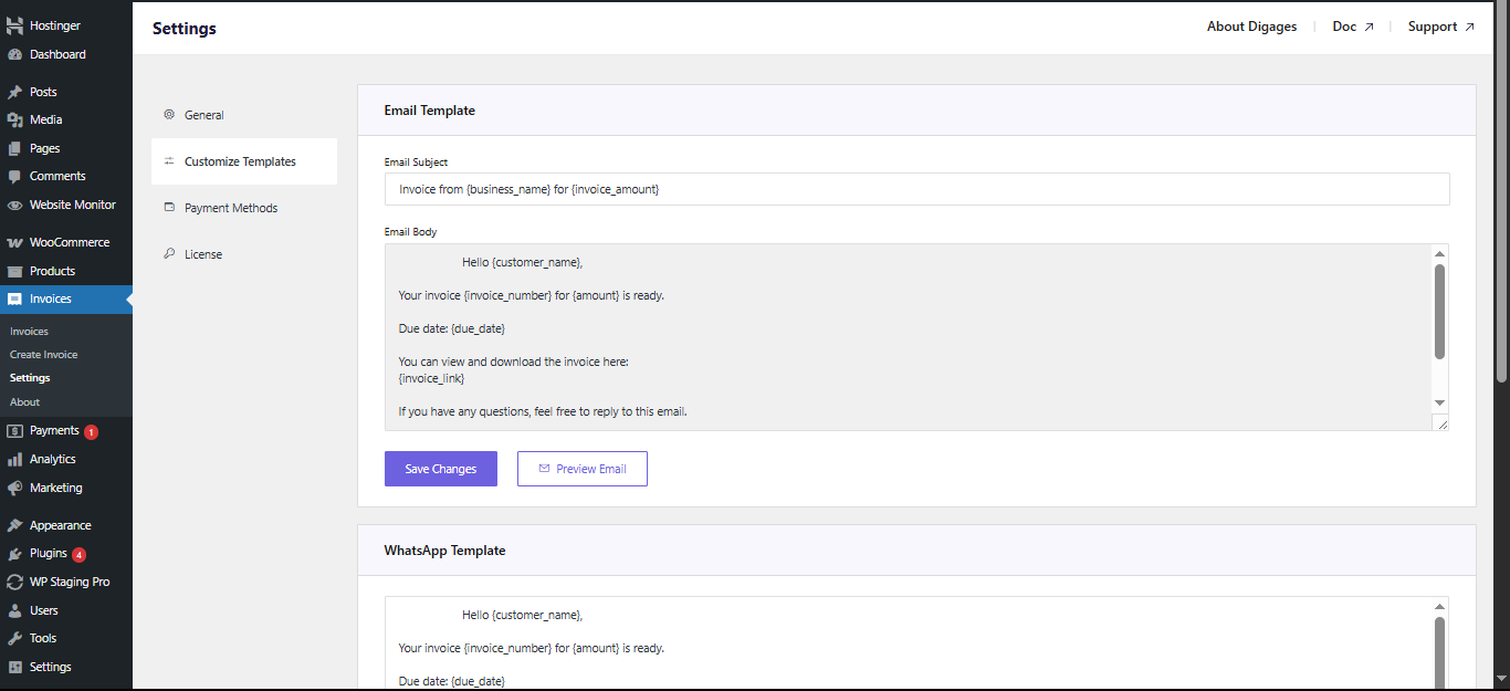 Direct Invoices Customize Template
