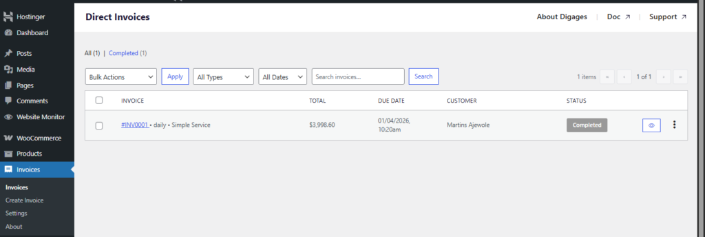 Direct Invoices Dashboard - Digages