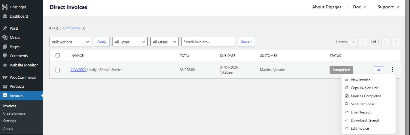 Direct Invoices Dashboard 3 Dot Icon