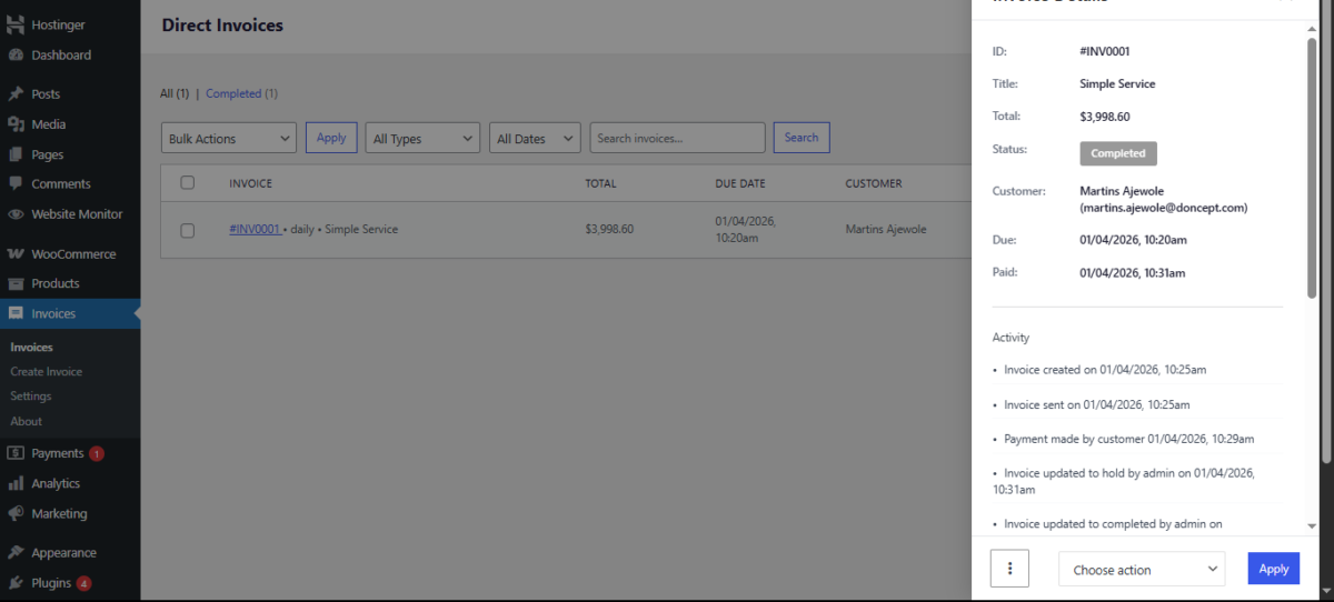 Direct Invoices Dashboard - Digages