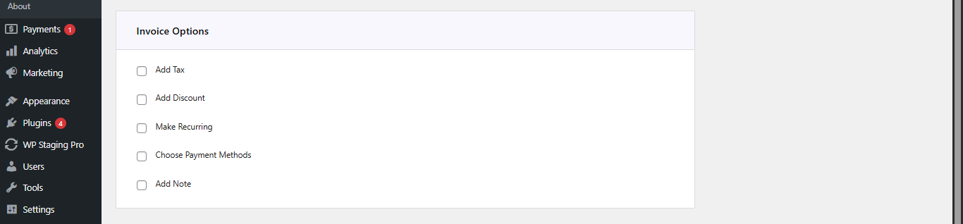 Direct Invoice Invoice Options