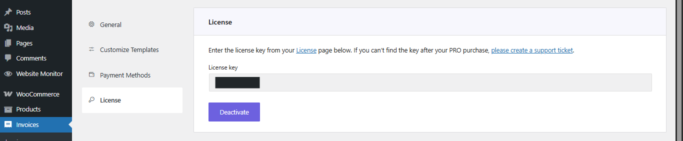 Direct Invoices License Page