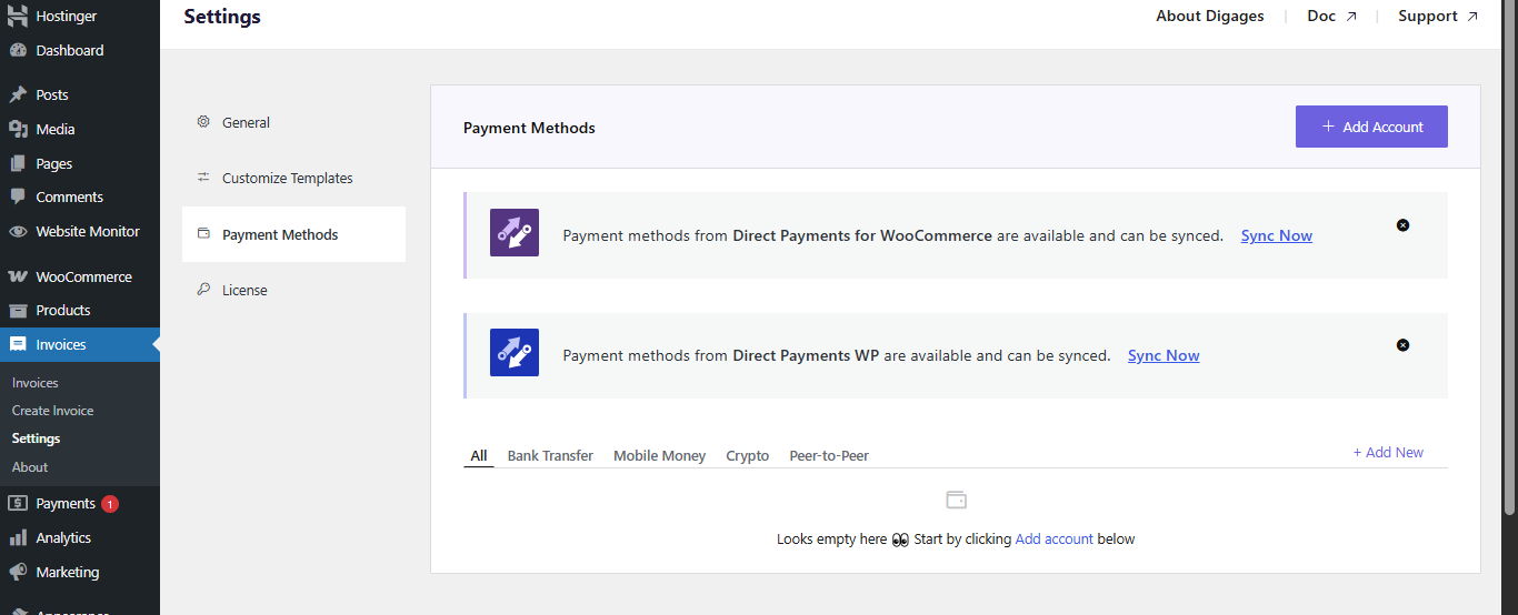 Direct Invoices Payment Methods
