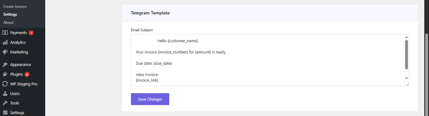 Direct Invoice Customize Template Telegram